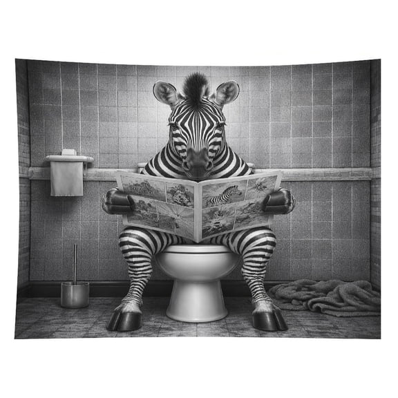 RKSupls Zebra Reading Newspaper Toilet Dark Polyester Wall Tapestry Anti Wrinkle Art Hanging Decor for Bedroom Living Room Home Holiday Decoration Gift