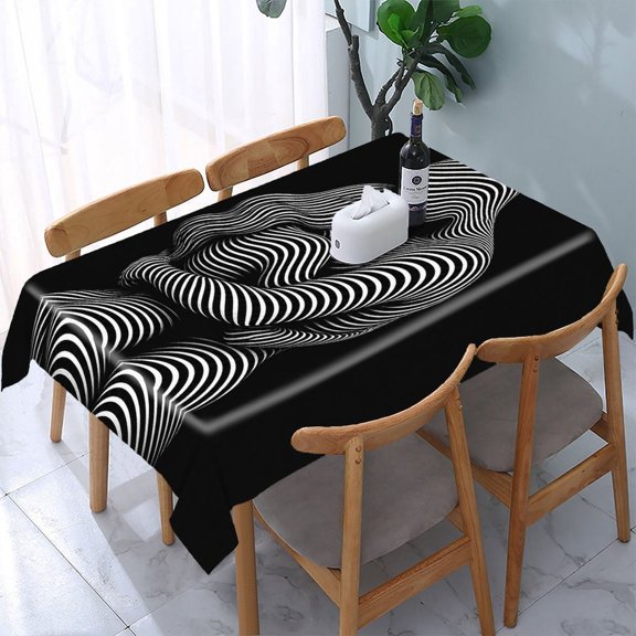 RKSupls Zebra Stripe Embrace Figure Rectangle Dining Tablecloth, Washable Wipeable Stain & Wrinkle Resistant Polyester Tablecloth for Kitchen Picnic Party