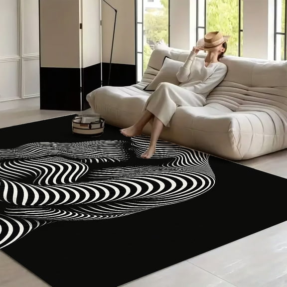 RKSupls Zebra Stripe Embrace Figure  Soft Fluffy Velvet Area Rug   for Living Room Bedroom, Non-Slip Washable Carpet, Modern Minimalist Home Decor Floor Mat