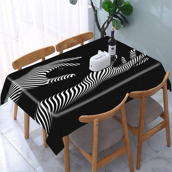 RKSupls Zebra Stripe Reaching Hands Rectangle Dining Tablecloth, Washable Wipeable Stain & Wrinkle Resistant Polyester Tablecloth for Kitchen Picnic Party
