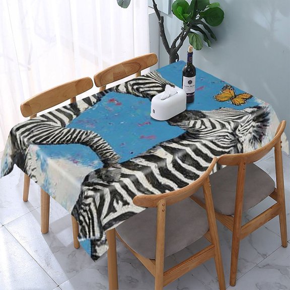 RKSupls Zebras Heart Butterflies Rectangle Dining Tablecloth, Washable Wipeable Stain & Wrinkle Resistant Polyester Tablecloth for Kitchen Picnic Party
