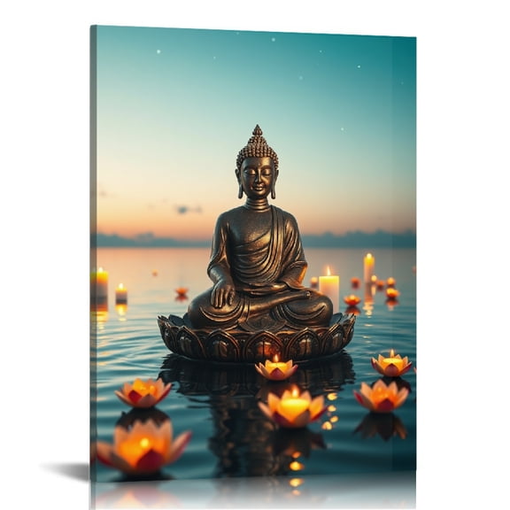 RKSupls Zen Buddha Lotus Canvas Wall Art, Canvas Prints Wall Art for Living Room Bedroom Entryway Office, Art Print Painting for Home Decor