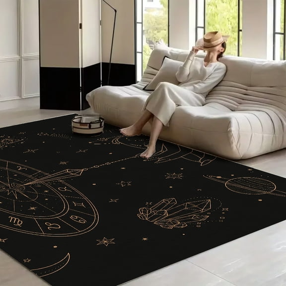 RKSupls Zodiac Pendulum Hand Crystal Planet Soft Fluffy Velvet Area Rug for Living Room Bedroom, Non-Slip Washable Carpet, Modern Minimalist Home Decor Floor Mat
