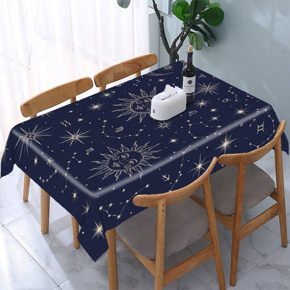 RKSupls Zodiac Wheel Sun Moon Symbols Rectangle Dining Tablecloth, Washable Wipeable Stain & Wrinkle Resistant Polyester Tablecloth for Kitchen Picnic Party