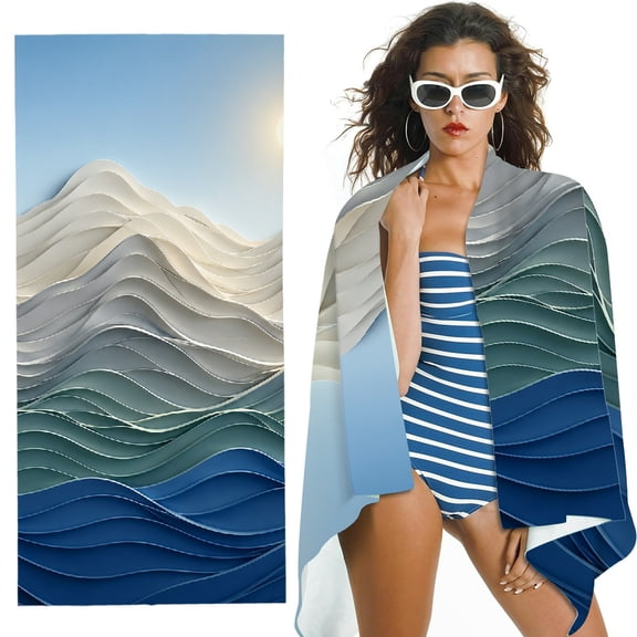 RKSupls abstract wave landscape sun paper art  Quick Dry Sand-Free Large Pool Beach Towelfor Travel Camping
 - Machine Washable, for Bathroom, beach, Soft Super Absorbent- 30x60 in