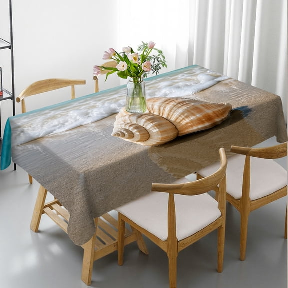 RKSupls beach shell ocean wave sand tropical summer Tablecloths for dining table, - 2D Flat Printing Rectangular Tablecloth, Cafe, dinner,  picnic