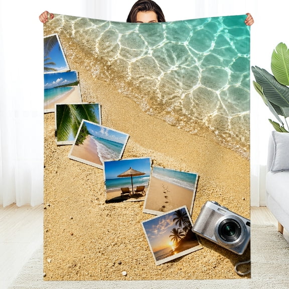 RKSupls beach vacation photos camera summer travel Warm and Cozy Throw, Soft Allergy Decorative Blanket, Soft Throw for Couch, Travel, Camping