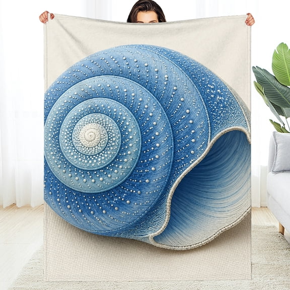 RKSupls blue spiral seashell ocean beach decor Soft Flannel Fleece Blanket, Tear-Resistant Machine Washable  Warm and Cozy Throw, Soft Throw for Couch, Travel, Camping