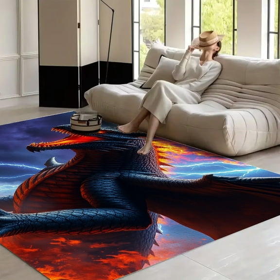 RKSupls dragon fire lightning Soft Fluffy Velvet Area Rug for Living Room Bedroom, Non-Slip Washable Carpet, Modern Minimalist Home Decor Floor Mat