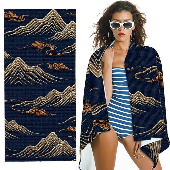RKSupls mountain cloud embroidery pattern fabric Oversized Microfiber Beach Towel, Machine Washable for Bathroom, beach, Soft Super Absorbent- 30x60 in