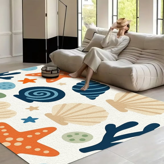 RKSupls 4x3ft seashells algae corals and starfish Soft Fluffy Velvet Area Rug for Living Room Bedroom, Non-Slip Washable Carpet, Modern Minimalist Home Decor Floor Mat