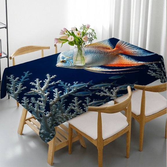 RKSupls tropical fish coral reef ocean underwater Tablecloths for dining table, 2D Flat Printing - Machine-Made Rectangular Tablecloth, Cafe, dinner, picnic