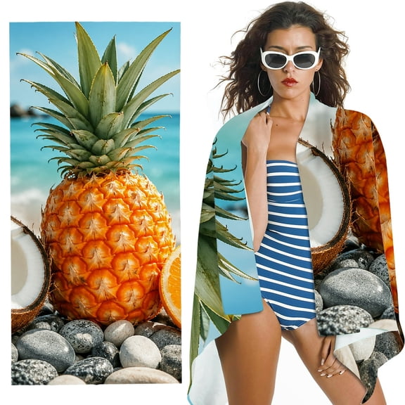 RKSupls tropical fruit beach pineapple coconut orange Oversized Microfiber Beach Towel - Ultra-Soft Microfiber, for Bathroom, beach- 30x60 in