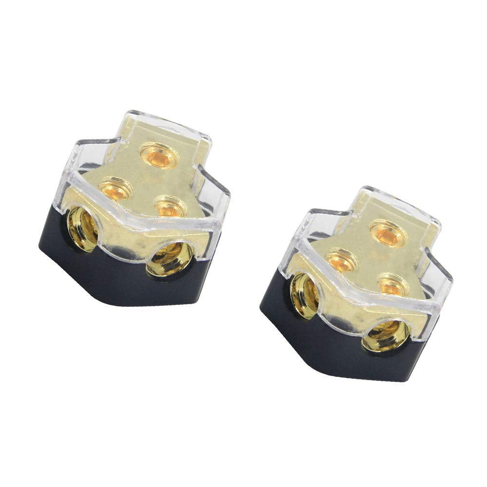 RKURCK 2 Way Power Distribution Block, 0/2/4 AWG Gauge in, 4/8/10 Gauge