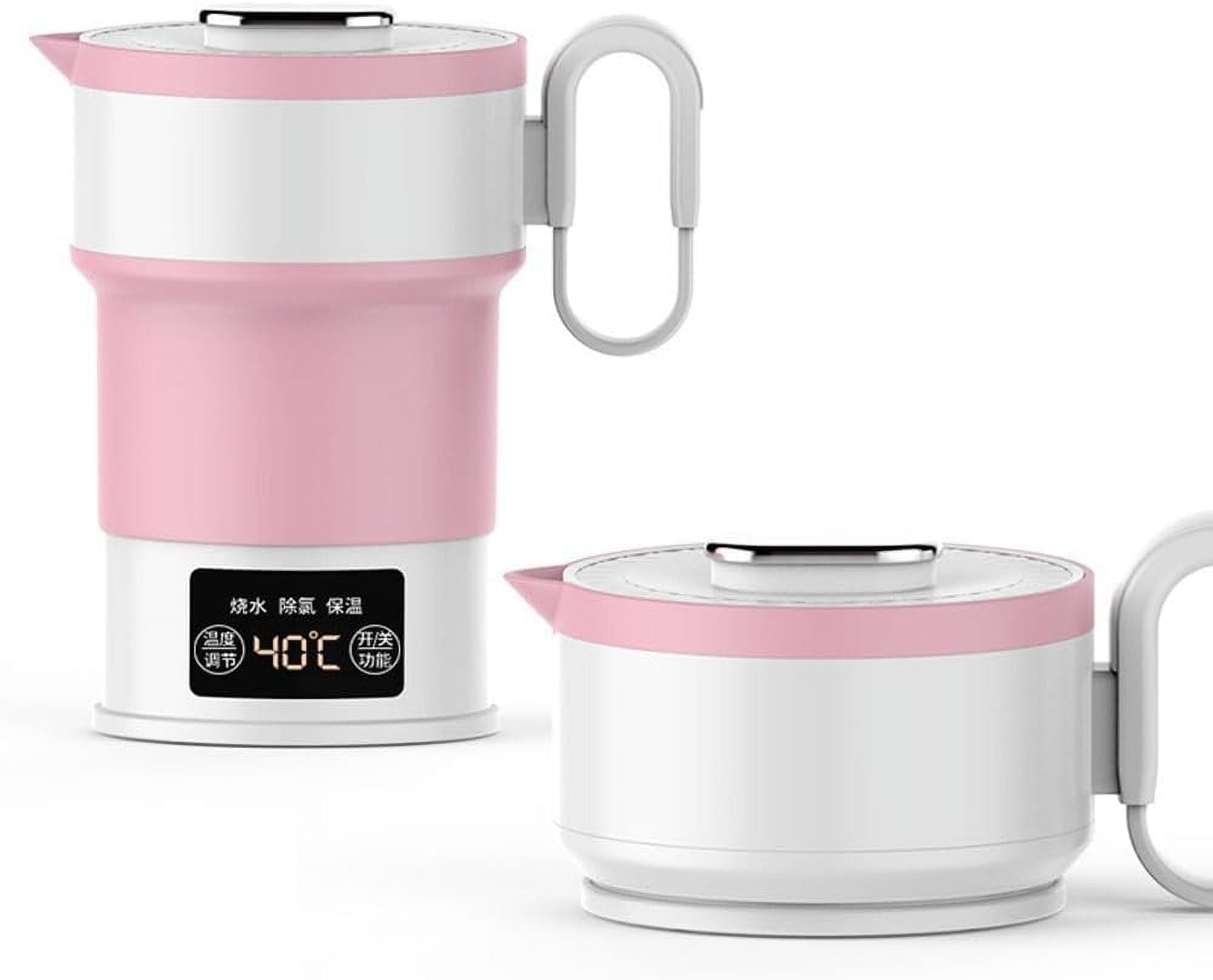 RKXQT  0.6L Travel Foldable Electric Kettle with LED Digital Display Portable Food Grade Silicone Cookerware BPA Free Fast Boiling with Boil-Dry Protection Dual Voltage Auto Shift (Color : Pink)