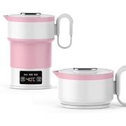 RKXQT 0.6L Travel Foldable Electric Kettle with LED Digital Display Portable Food Grade Silicone Cookerware BPA Free Fast Boiling with Boil-Dry Protection Dual Voltage Auto Shift Color Pink