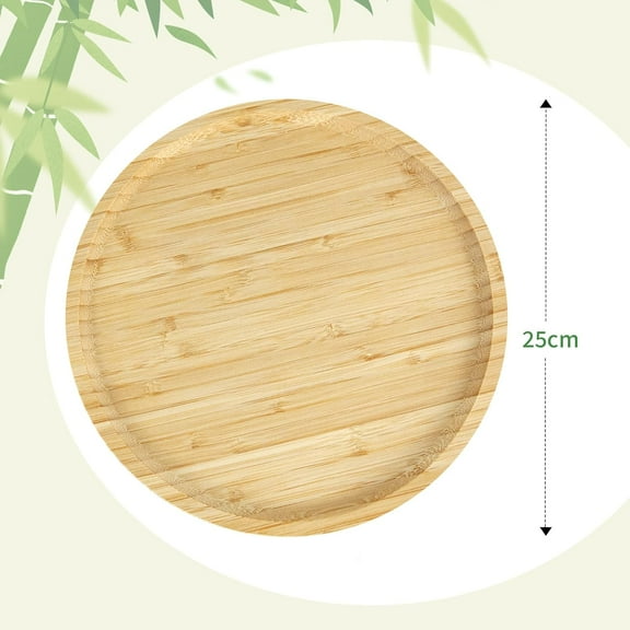 RKXQT 1-Piece Size 9.84"(25cm) Salad Plates Set 8 Inch Natural Pure Bamboo Lightweight Round Plates