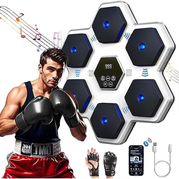 RKXQT 2025 Music Boxing Machine for Adults,Boxing Machine Wall Mounted with Gloves, Music Boxing Training Equipment with Smart Bluetooth,Workout Punching Equipment Perfect for Home,Indoo Color: White