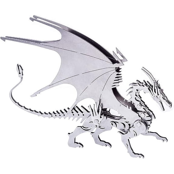 RKXQT 3D Metal Puzzle Fire Dragon Model Kit - Jigsaw Stainless Steel Desk Ornament