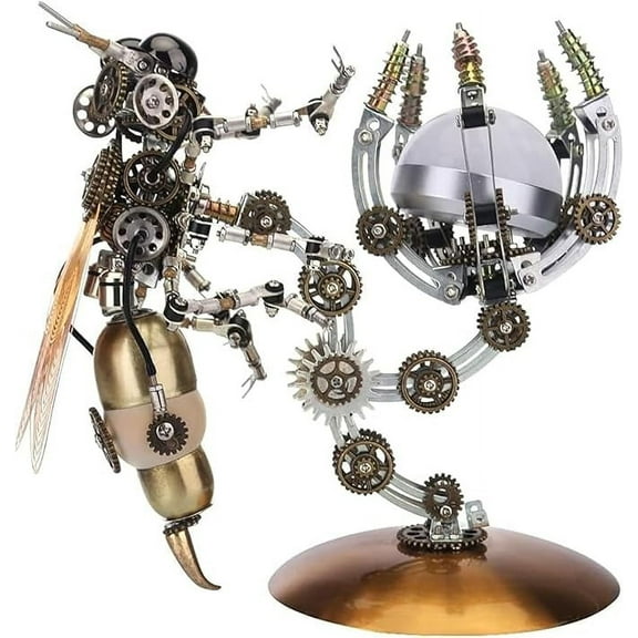 RKXQT 3D Metal Puzzle Wasp with Lamp for Adults, Assembly 3D Metal Model with Tool Kit to Build, 3D Metal Puzzle Model Building Kit Gifts, Home Decor Table Ornaments(Warm Light)