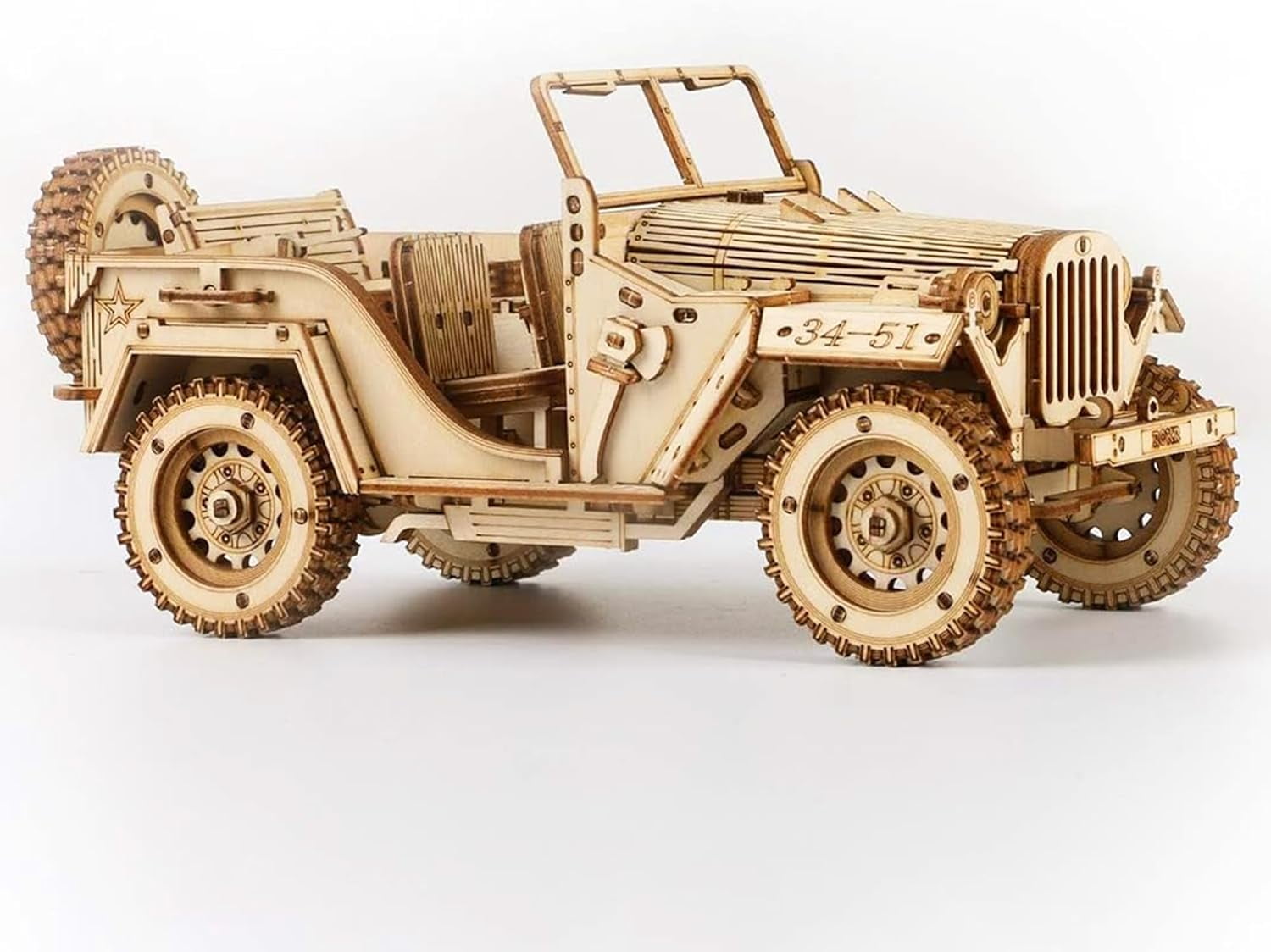 RKXQT 3D Wooden Puzzle for Adults Mechanical Car Model-DIY Building Vehicle Kits-Brain Teaser Toys-Gift for Men Women on Birthday/Christmas Day (Army Field Car)