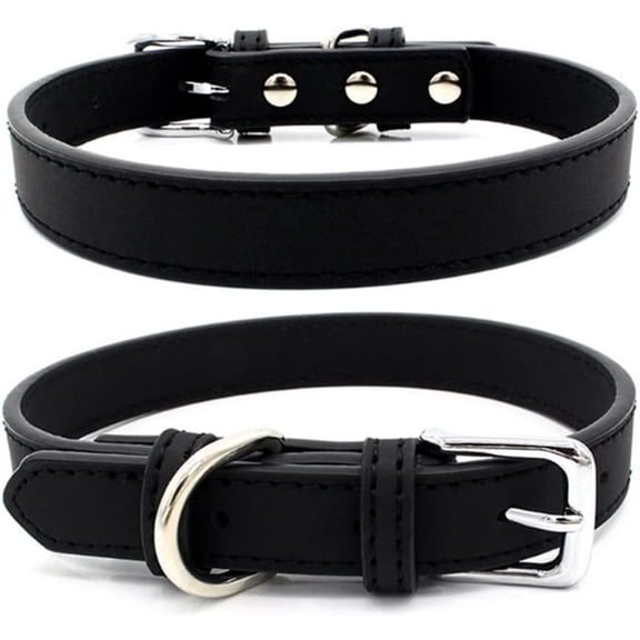 RKXQT 5 Colors PU Small Dogs Collars XS-M Adjustable Zinc Alloy Solid Color Puppy Collar Comfortable Durable Pets Supplies Accessories (Color : Black Size : 27-33cm)