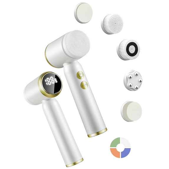 RKXQT 6 in 1 Face Brushes for Cleansing and Exfoliating,Spin Facial Cleansing Brush with Display,Electric Face Cleansing Brush,Rechargeable Facial Cleansing Brush with 6 Heads