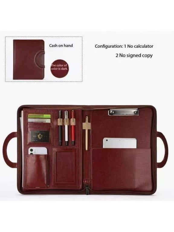 A4 Portfolio Folder with Handles Women Business Briefcase Pu Leather Document Case Notebook Organizer Binder File Bags (Color : Red) (Red)