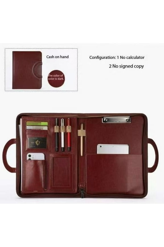 A4 Portfolio Folder with Handles Women Business Briefcase Pu Leather Document Case Notebook Organizer Binder File Bags (Color : Red) (Red)