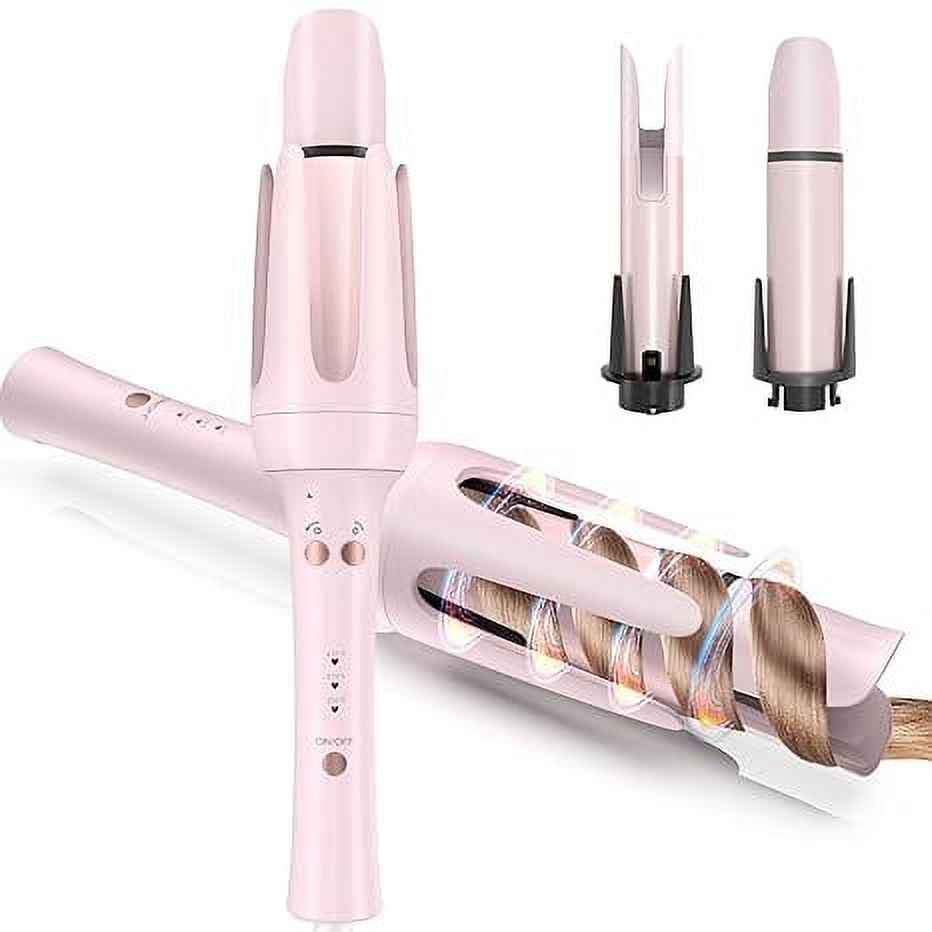 RKXQT Automatic Curling Iron Hair Curler, Replaceable Curling Wand with 2 Sizes Barrel (1", 1.25") & 3 Temps, Hair Waver with Anti-Tangle & Auto-Off, Double Voltage Rotating Curling Iron for Long Hai