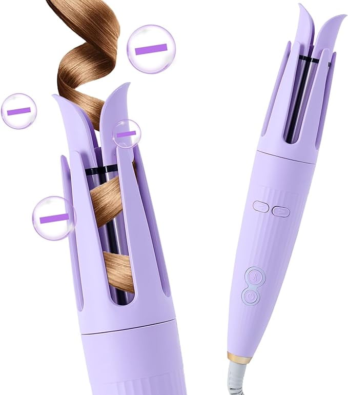 RKXQT Automatic Hair Curling Iron Automatic Hair Curler Automatic Rotating with 3 Temperature Sets, Anti-Scald, Anti-Tangle Auto Curling Iron Rotating, Purple