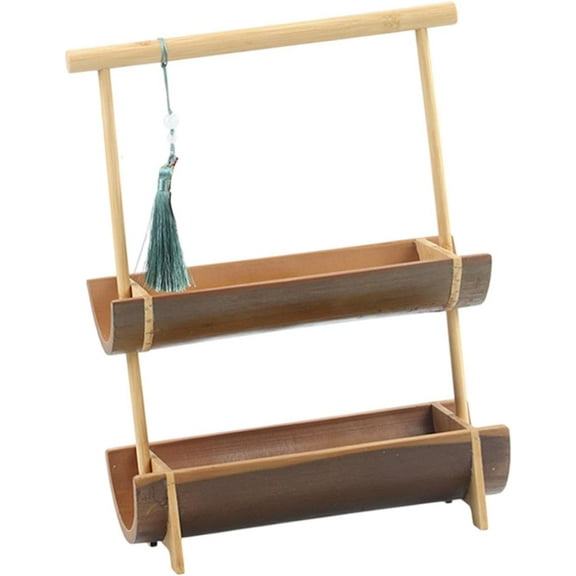RKXQT Bamboo Portable Serving Platter Decorative Retro Dry Fruit Tray Fruit Snack Basket for Table Dining Pantry Kitchen Decorative, 2 tier