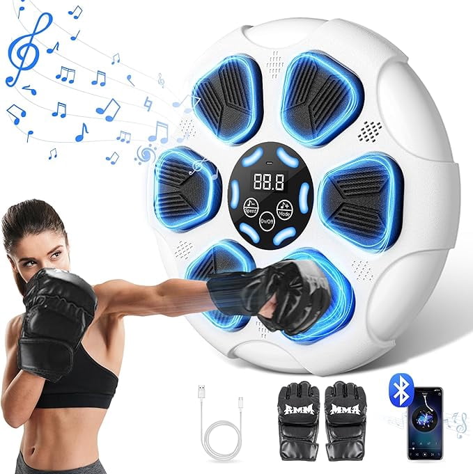 RKXQT Boxing Machine, Music Boxing Machine Punching Training Equipment for Adults ＆ Kids with Gloves, Electronic Smart Bluetooth Training Machines Wall Mounted Musical Home Workout Fitne Color: White