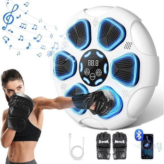 RKXQT Boxing Machine, Music Boxing Machine Punching Training Equipment for Adults  Kids with Gloves, Electronic Smart Bluetooth Training Machines Wall Mounted Musical Home Workout Fitne Color: White