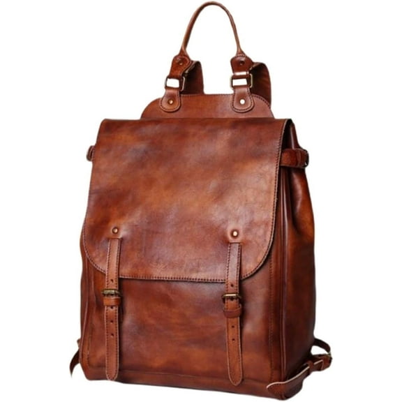 RKXQT Briefcases Mens Backpacks Genuine Leather Computers Bags Casual Daypack Luggage Travel Bags Laptop Bags(Brown)