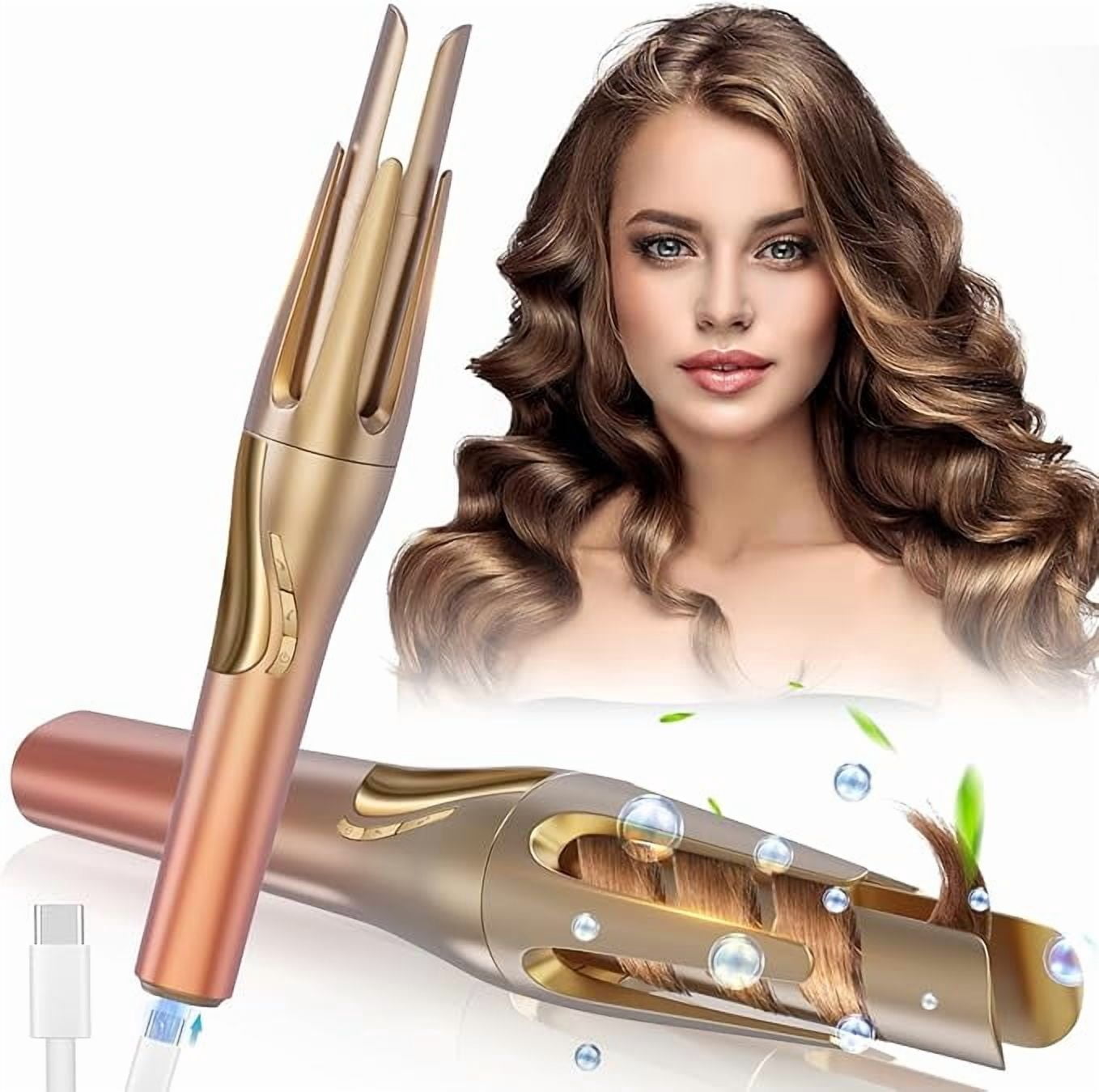 RKXQT Cordless Automatic Curling Iron,Professional Anti-Tangle Auto Hair Curler with 1.25"" Ceramic Ionic Barrel & 3 Temperature,Fast Heating Iron for Hair Styling (Pink)