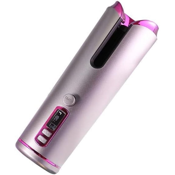 RKXQT Cordless Automatic Curling Iron, Rechargeable Auto Curler with LCD Display, 6 Heat Settings, Auto Shut-Off, Safe and Anti-Scald, Portable Rotating Curling Iron for Hair Styling