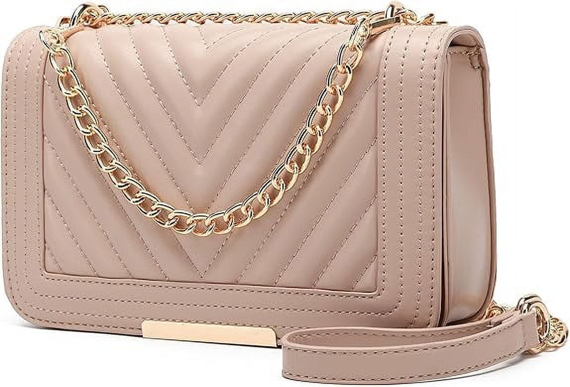 RKXQT Crossbody Bags for Women Fashion Quilted Shoulder purse with Convertible Chain Strap Classic Satchel Handbag Color: Nude-lm715