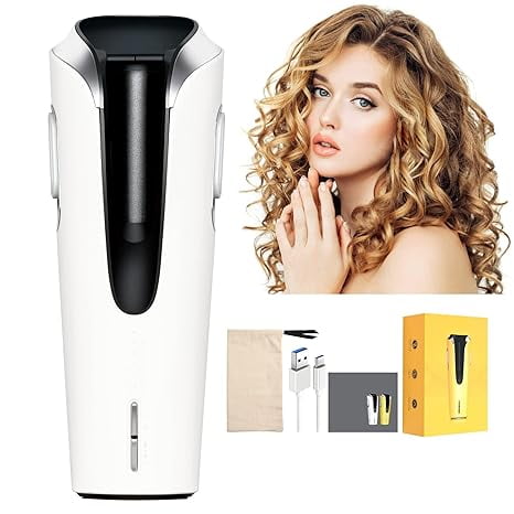 RKXQT Curling Iron Automatic Curling Iron Professional Anti-Tangle Cordless Hair Curler with 3 Temps Portable Curling Wand Ceramic Rotating Curling Iron 2 Ways Rotary Heating 4 Seconds Quick Styling