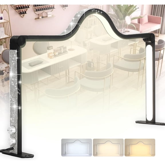 RKXQT Foldable Half Moon Nail Light, Upgraded LED Manicure Light Desk Lamp, 35Inch Folding Nail Tech Lamp for Desk, 3 Modes,3000K-6000K Dimmable Lash Lamp,Black