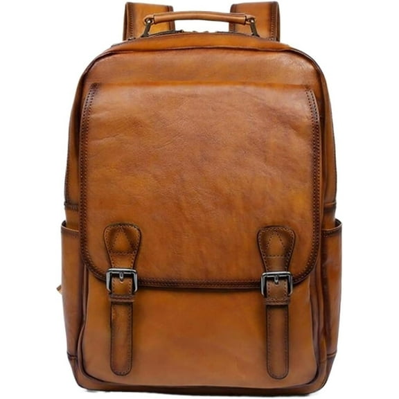 RKXQT Genuine Leather Backpacks Mens Laptop Bags Briefcases Bookbags Computers Bags Travel Bags Casual Daypack 16.9Inch(Brown-1)