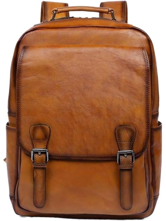 Genuine Leather Backpacks Mens Laptop Bags Briefcases Bookbags Computers Bags Travel Bags Casual Daypack 16.9Inch(Brown-1)