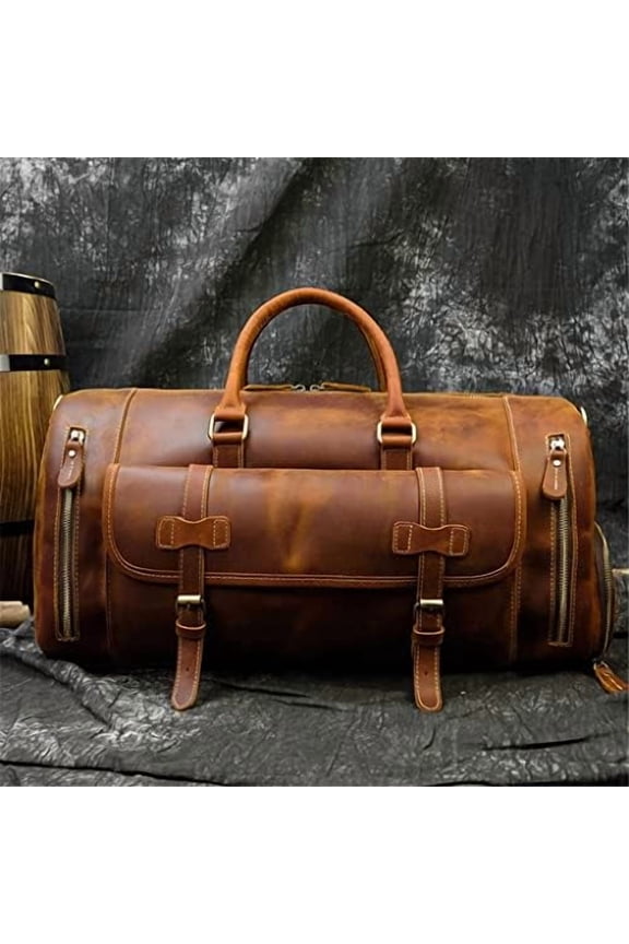 Handbags for Men Leather Travel Duffles Travelling Shoulder Laptop Bags Real Cow Skin Hand Luggage Bags (Color : Brown, Size : ONE Size)