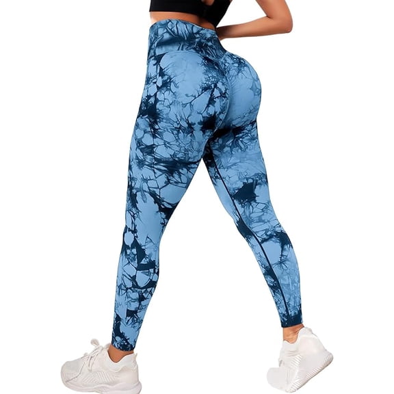 RKXQT Hidden Scrunch Butt Lifting Leggings for Women Tummy Control High Waisted Workout Gym Seamless Impact Yoga Pants Color: Tie Dye - Black Blue