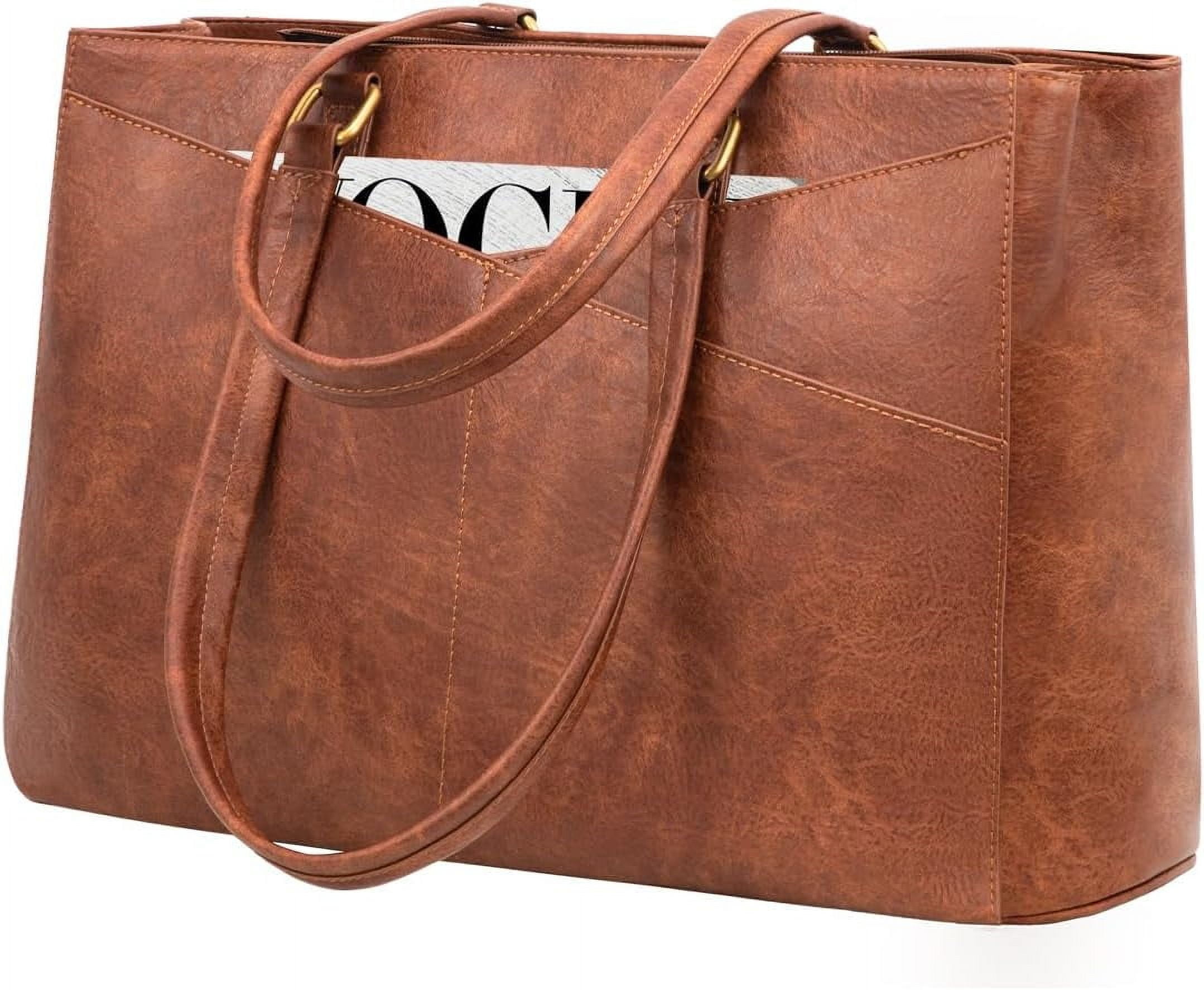 RKXQT Laptop Bag for Women 15.6 Inch Tote Bags Waterproof Leather Briefcase Computer Women Business Office Work Bag,Vintage Brown