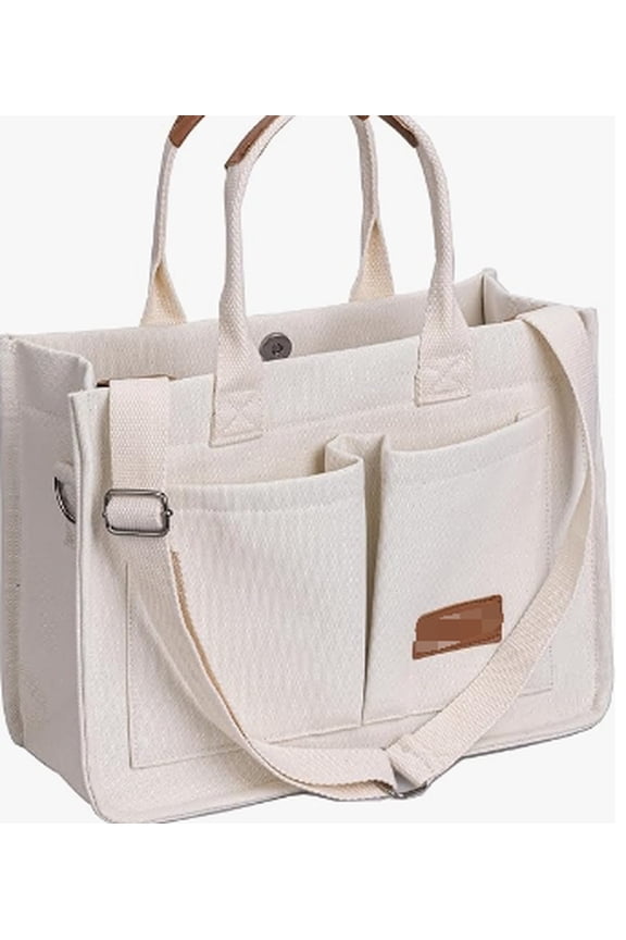 Large Canvas Tote Bag for Women,Womens Crossbody Purse Handbags Totes Bags Work Laptop Book Beach Bag for Travel Nurse Color: New Upgrade Plus Dark Beige Color: Canvs Elegant Beige