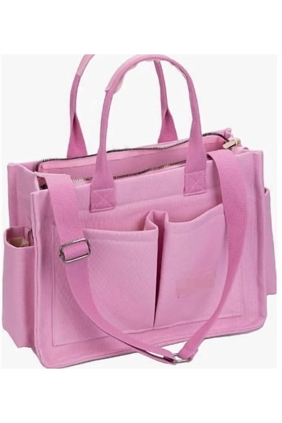 Large Canvas Tote Bag for Women,Womens Crossbody Purse Handbags Totes Bags Work Laptop Book Beach Bag for Travel Nurse Color: New Upgrade Plus Dark Beige Color: New Upgrade Plus Pink