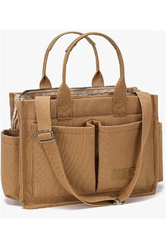 Large Canvas Tote Bag for Women,Womens Crossbody Purse Handbags Totes Bags Work Laptop Book Beach Bag for Travel Nurse Color: New Upgrade Plus Dark Beige Color: New Upgrade Plus Brown