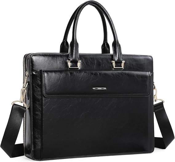 RKXQT Leather 15.6 Inch Business Briefcase for Women with 2 Zipper Compartments Laptop bag