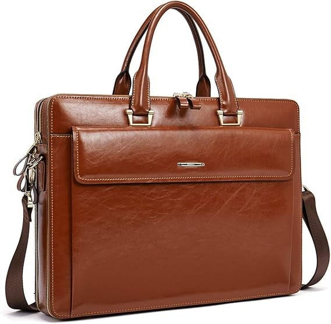 RKXQT Leather 15.6 Inch Business Briefcase for Women with 2 Zipper Compartments Laptop bag